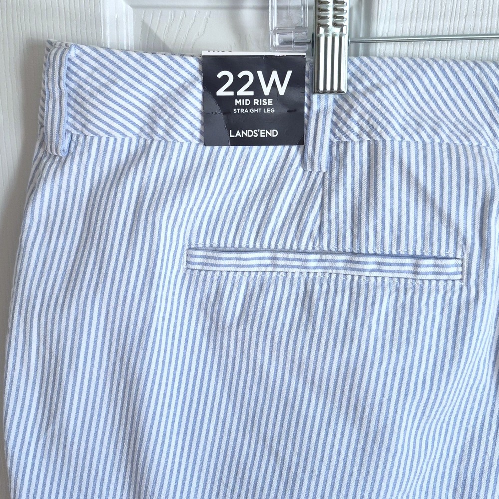 Lands End seersucker blue white stripe mid rise straight cropped pants women 22W - Picture 11 of 16